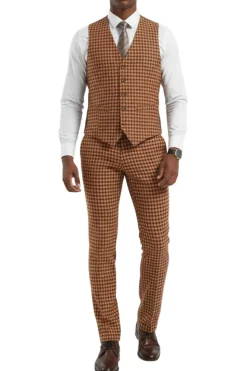 Stacy Adams - Orange Houndstooth 3 Piece Hybrid Fit Suit With Expandable Waist Band