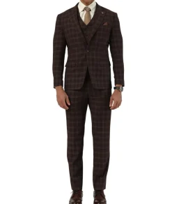 Stacy Adams - 3 Piece Hybrid Fit Glen Plaid Suit in Coffee