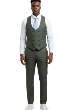 Stacy Adams - 3 Piece Hybrid Fit Olive Textured Suit