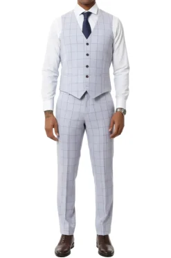 Stacy Adams - 3 Piece Suit 2 Buttons Windowpane Hybrid Fit In Light Purple