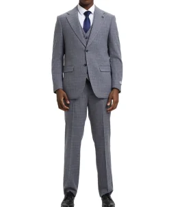 Stacy Adams - 3 Piece Suit Glen Plaid Hybrid Fit Notch Lapel in Grey with Adjustable Waistband