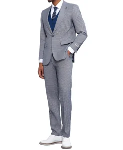 Stacy Adams - 3 Piece Suit Glen Plaid Hybrid Fit Peak Lapel in Grey