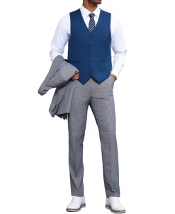 Stacy Adams - 3 Piece Suit Glen Plaid Hybrid Fit Peak Lapel in Grey