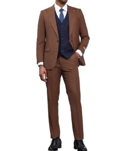 Stacy Adams - 3 Piece Suit Glen Plaid Hybrid Fit Peak Lapel in Brown