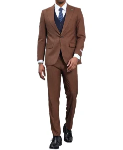 Stacy Adams - 3 Piece Suit Glen Plaid Hybrid Fit Peak Lapel in Brown