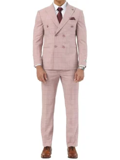 Stacy Adams - Pink 2 Piece Hybrid Fit Windowpane Double Breasted Suit