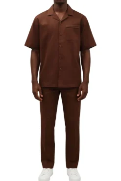 Stacy Adams - Pleated Pintuck Brown Linen Walking Suit Set