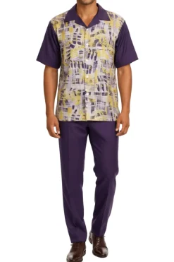 Stacy Adams - Purple Abstract Geometric Pattern Walking Suit Set
