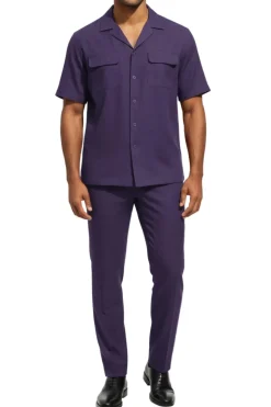 Stacy Adams - Purple Linen 2 Piece Walking Suit Set