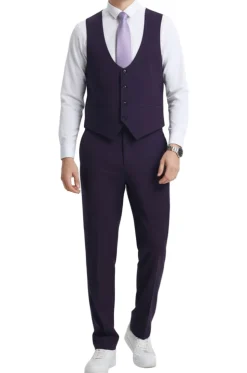 Stacy Adams - Purple 3 Piece Hybrid Fit Suit With Expandable Waist Band