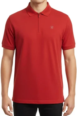 Stacy Adams - Red Cotton Zip Polo Shirt