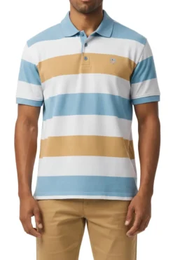 Stacy Adams - Striped Light Blue Cotton Polo Shirt
