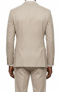 Stacy Adams - Tan Hybrid Fit 2 Piece Double Breasted Pinstripe Suit