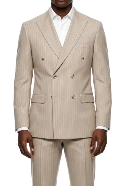 Stacy Adams - Tan Hybrid Fit 2 Piece Double Breasted Pinstripe Suit