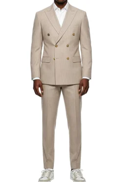 Stacy Adams - Tan Hybrid Fit 2 Piece Double Breasted Pinstripe Suit