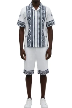 Stacy Adams - White Embroidered Short Walking Suit Set