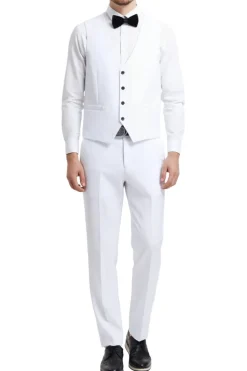 Stacy Adams - White 3 Piece Hybrid Fit Tuxedo Satin Shawl Lapel