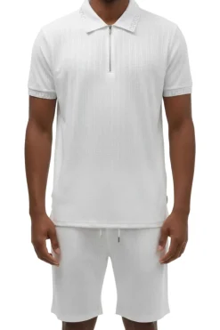 Stacy Adams - White Textured Polo Short Set