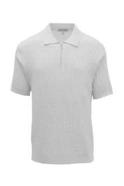 Stacy Adams - White Textured Ribbed Quarter Zip Polo