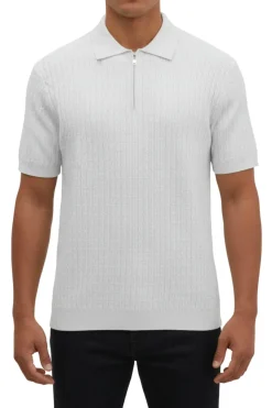 Stacy Adams - White Textured Ribbed Quarter Zip Polo