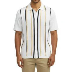 Stacy Adams - White Vertical Stripe Knit Shirt