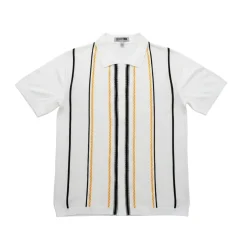 Stacy Adams - White Vertical Stripe Knit Shirt