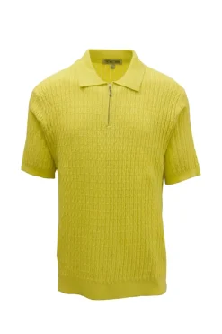 Stacy Adams - Yellow Textured Ribbed Quarter Zip Polo