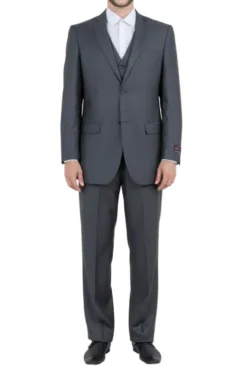Steel 3 Piece Modern Fit Suit 2 Button V-Neck Vest