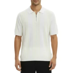 Striped Quarter Zip Polo - White