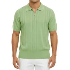 Striped Quarter Zip Polo - Sage