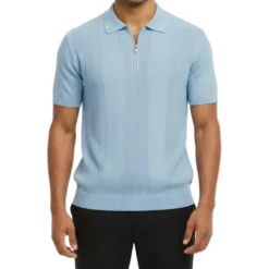 Striped Quarter Zip Polo - Blue