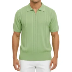 Striped Quarter Zip Polo - Sage
