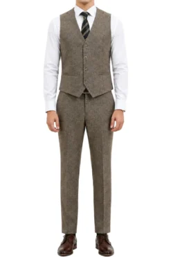 Tan Tweed Single Breasted Hybrid Fit 3-Piece Suit