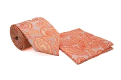 Tangerine Paisley Pattern Men's Tie and Pocket Square Set