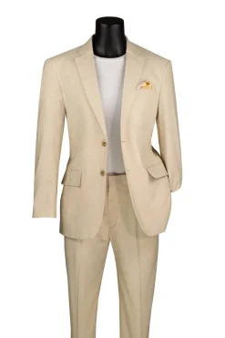 Tan Linen Blend Modern Fit Notch Lapel 2 Piece Suit