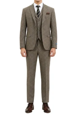 Tan Tweed Single Breasted Hybrid Fit 3-Piece Suit