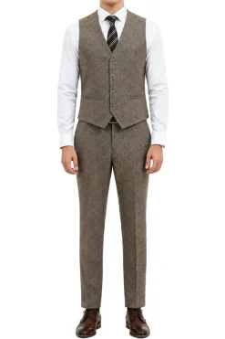 Tan Tweed Single Breasted Hybrid Fit 3-Piece Suit