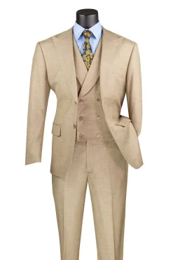 Taupe Modern Fit 3 Piece Suit with Vest and Adjustable Waistband Pants