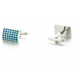Teal Blue Checkered Engraved Cufflinks