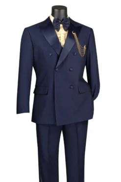 Textured Modern Fit Navy 2 Piece Double Breasted Tuxedo