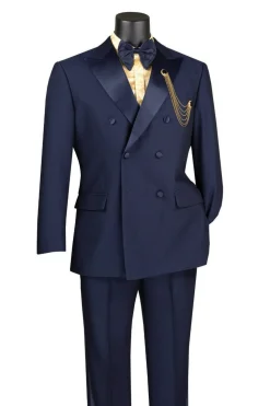 Textured Modern Fit Navy 2 Piece Double Breasted Tuxedo