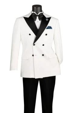 Textured Modern Fit White 2 Piece Double Breasted Tuxedo