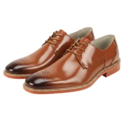 Toby Collection - Tan Medallion Toe Lace-Up Dress Shoes