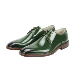 Toby Collection - Green Medallion Toe Lace-Up Dress Shoes