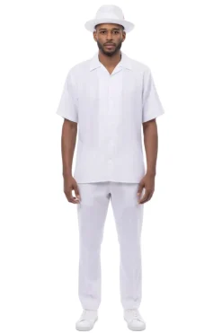 Tonal Jacquard Short Sleeve Walking Suit - White