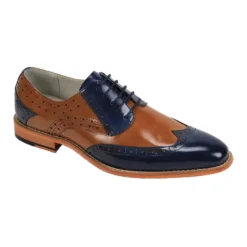 Troy Collection - Leather Wingtip Lace-up Dress Shoes - Navy/Tan