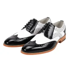 Troy Collection - Leather Wingtip Lace-up Dress Shoes - Black/White