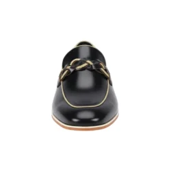 Tudor Collection - Black Leather Moc-Toe Woven Strap Dress Shoe
