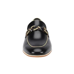 Tudor Collection - Black Leather Moc-Toe Woven Strap Dress Shoe