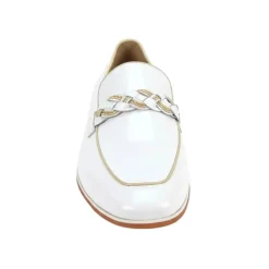 Tudor Collection - White Leather Moc-Toe Woven Strap Dress Shoe
